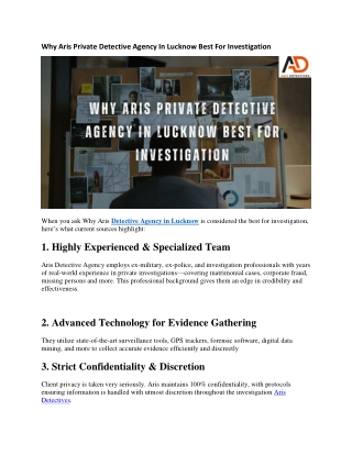 Why Aris Private Detective Agency In Lucknow Best For Investigation