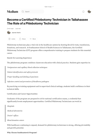 Become a Certified Phlebotomy Technician in Tallahassee The Role of a Phlebotomy Technician