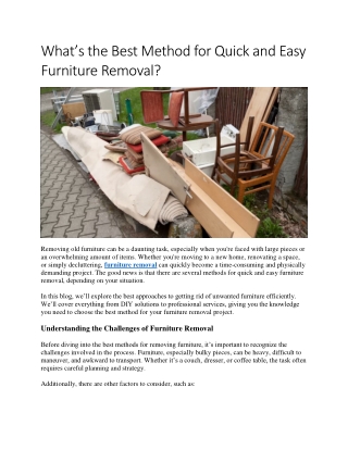 What’s the Best Method for Quick and Easy Furniture Removal