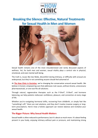 Breaking the Silence Effective, Natural Treatments for Sexual Health in Men and Women