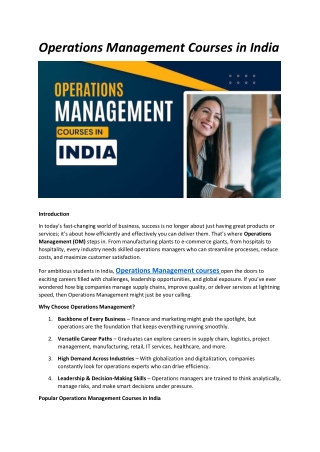 Operations Management Courses in India
