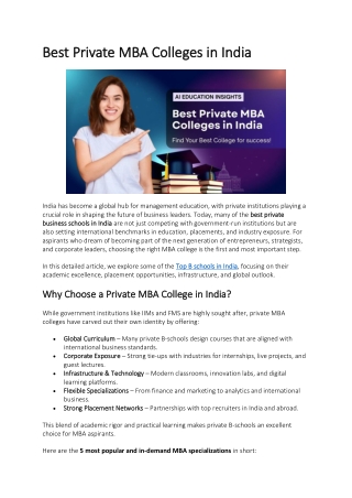 Best Private MBA Colleges in India