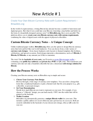 Bitcoin Banknote - Physical Currency Bills Legal Tender & Collectible Pdf