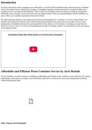 Affordable and Efficient Waste Container Service by Javis Rentals