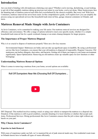 Mattress Removal Made Simple with Javis Containers