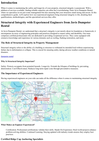 Structural Integrity with Experienced Engineers from Javis Dumpster Rental