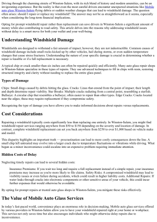 Why Prompt Windshield Repair Can Save You Money Long-Term in Winston-Salem, NC