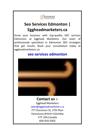Seo Services Edmonton  Eggheadmarketers.ca