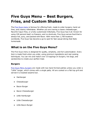Five Guys Menu USA
