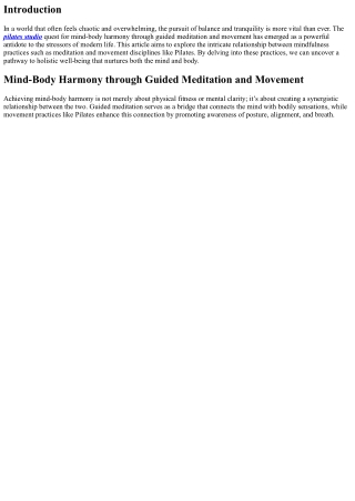 Mind-Body Harmony through Guided Meditation and Movement