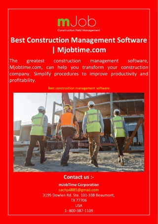 Best Construction Management Software  Mjobtime.com