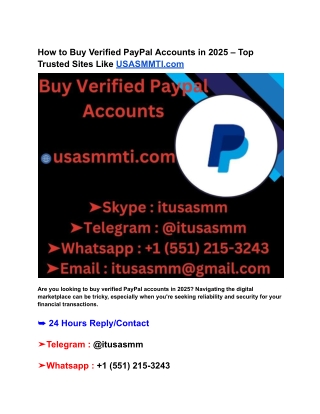 How to Buy Verified PayPal Accounts in 2025 – Top Trusted Sites Like USASMMTI