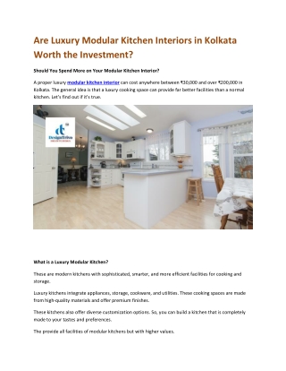 Are Luxury Modular Kitchen Interiors in Kolkata Worth the Investment