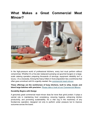 What Makes a Great Commercial Meat Mincer