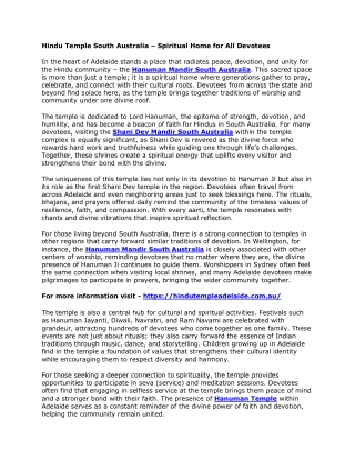 Hindu Temple South Australia – Spiritual Home for All Devotees