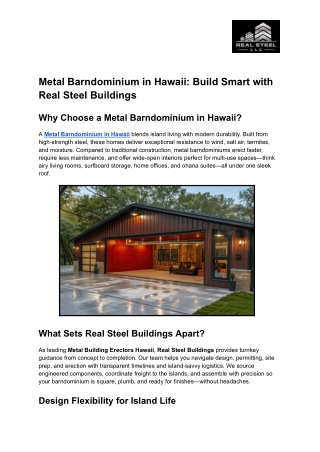 Metal Barndominium in Hawaii_ Build Smart with Real Steel Buildings