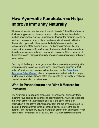How Ayurvedic Panchakarma Helps Improve Immunity Naturally