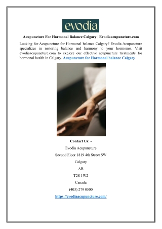 Acupuncture For Hormonal Balance Calgary | Evodiaacupuncture.com
