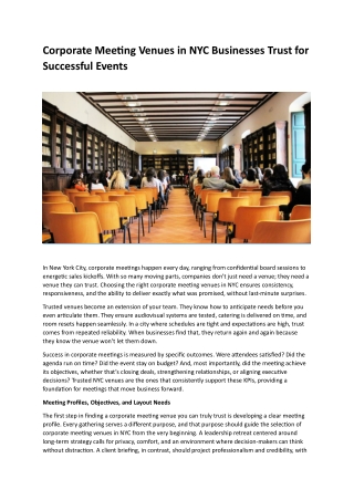 Corporate Meeting Venues in NYC Businesses Trust for Successful Events
