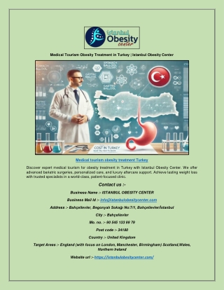Medical Tourism Obesity Treatment in Turkey | Istanbul Obesity Center