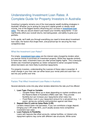Understanding Investment Loan Rates A Complete Guide for Property Investors in Australia