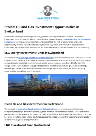 Clean Oil and Gas Investment Switzerland