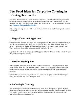 Best Food Ideas for Corporate Catering in Los Angeles Events