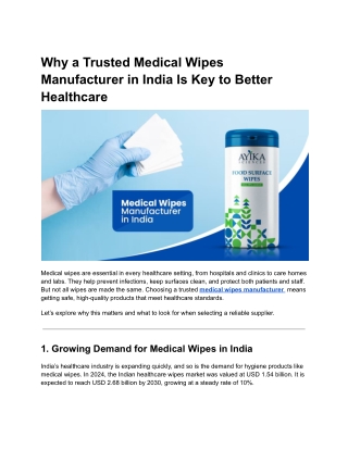 Medical wipes manufacturer in India
