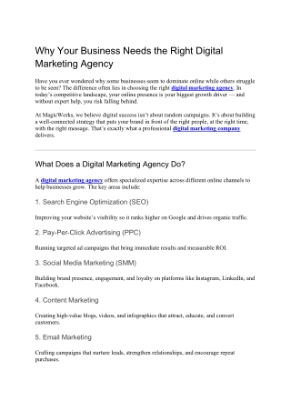 Why Your Business Needs the Right Digital Marketing Agency