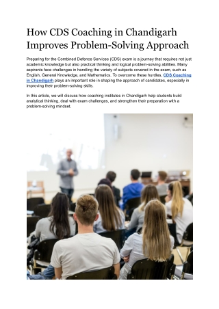 How CDS Coaching in Chandigarh Improves Problem-Solving Approach