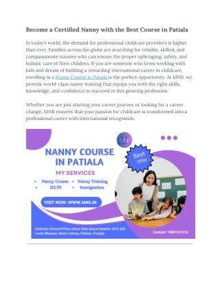 Become a Certified Nanny with the Best Course in Patiala