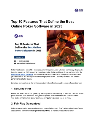 Top 10 Features That Define the Best Online Poker Software in 2025