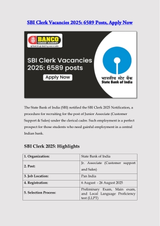 SBI Clerk Vacancies 2025: 6589 Posts, Apply Now