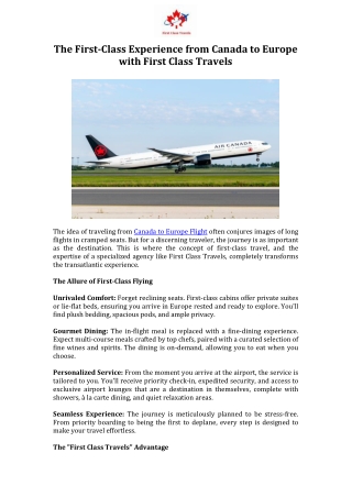 The First-Class Experience from Canada to Europe with First Class Travels