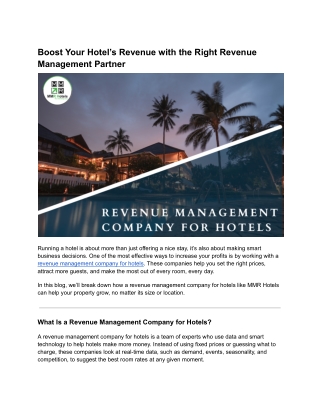 Revenue Management Company for Hotels
