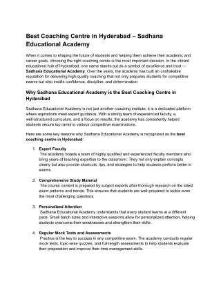 Best Coaching Centre in Hyderabad