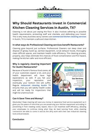 Why Should Restaurants Invest in Commercial Kitchen Cleaning Services in Austin,