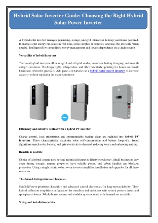 Hybrid Solar Inverter Guide: Choosing the Right Hybrid Solar Power Inverter