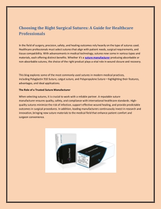Choosing the Right Surgical Sutures