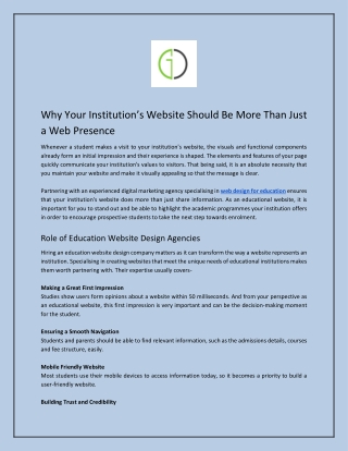 Why Your Institution’s Website Should Be More Than Just a Web Presence