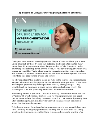 Top Benefits of Using Laser for Hyperpigmentation Treatment