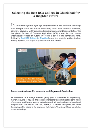Selecting the Best BCA College in Ghaziabad for a Brighter Future