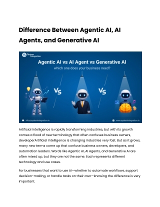 Key Differences Between Generative AI, AI Agents, and Agentic AI