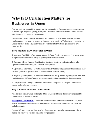 ISO Certification Oman