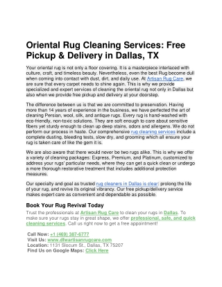 Oriental Rug Cleaning Services: Free Pickup & Delivery in Dallas, TX