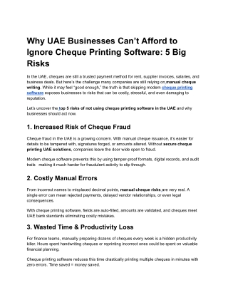 Why UAE Businesses Can’t Afford to Ignore Cheque Printing Software: 5 Big Risks