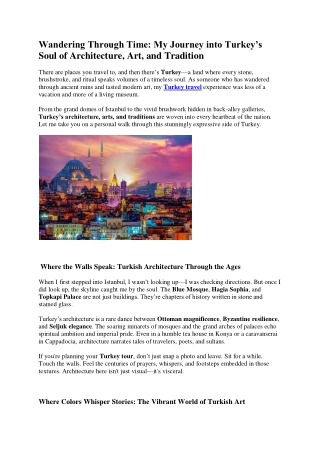 Turkey's Artistic Soul: Traditions, Temples, and Timeless Craft