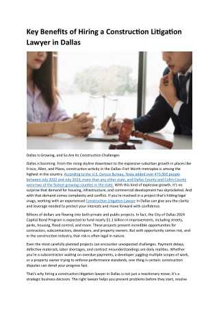 Key Benefits of Hiring a Construction Litigation Lawyer in Dallas