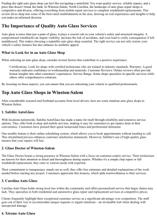 Winston-Salem's Top-Rated Auto Glass Shops: A Review