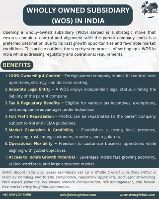Wholly Owned Subsidiary (WOS) in India